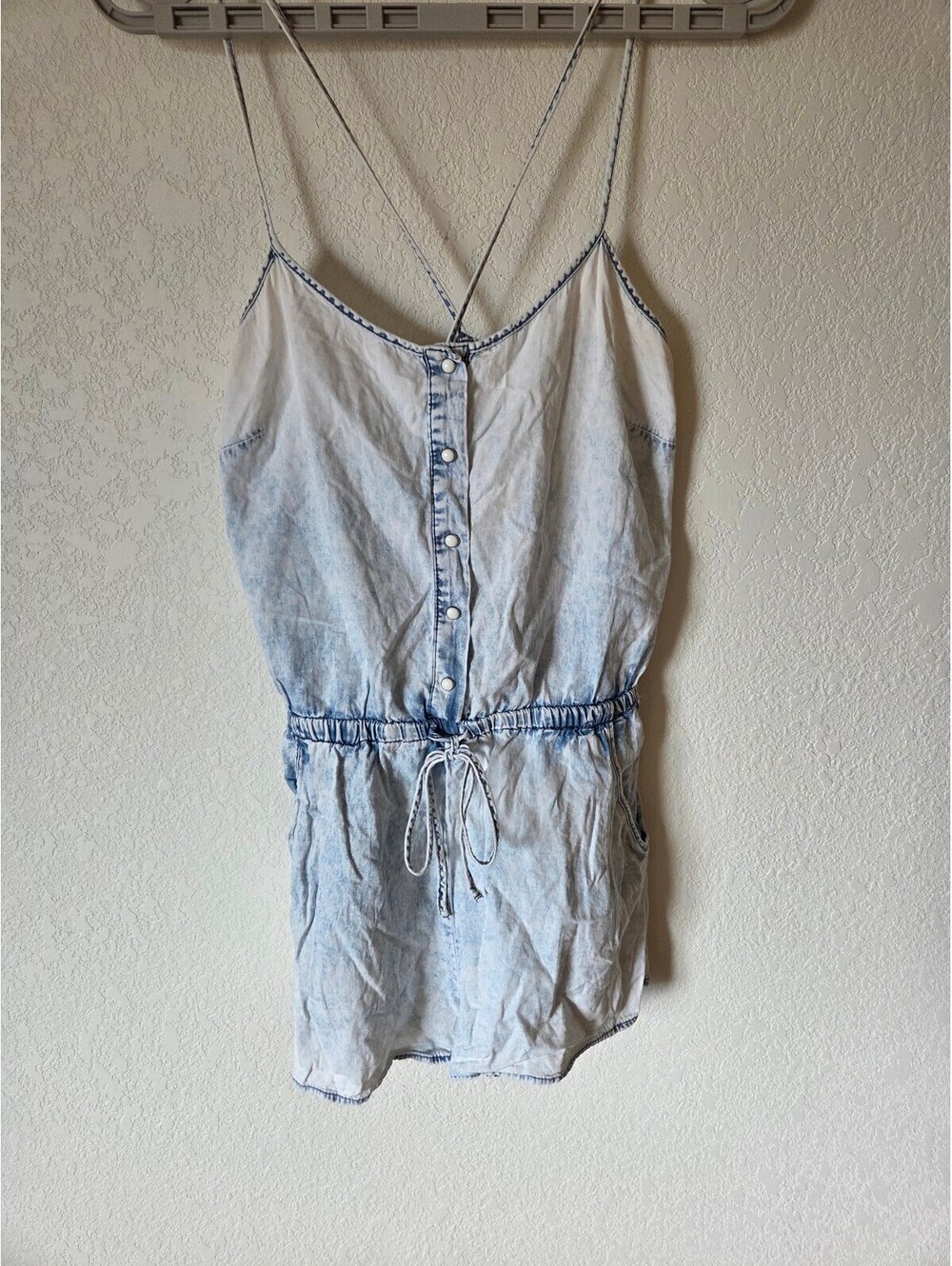 Charlotte Russe Women's Light Wash Denim Romper with Button Front